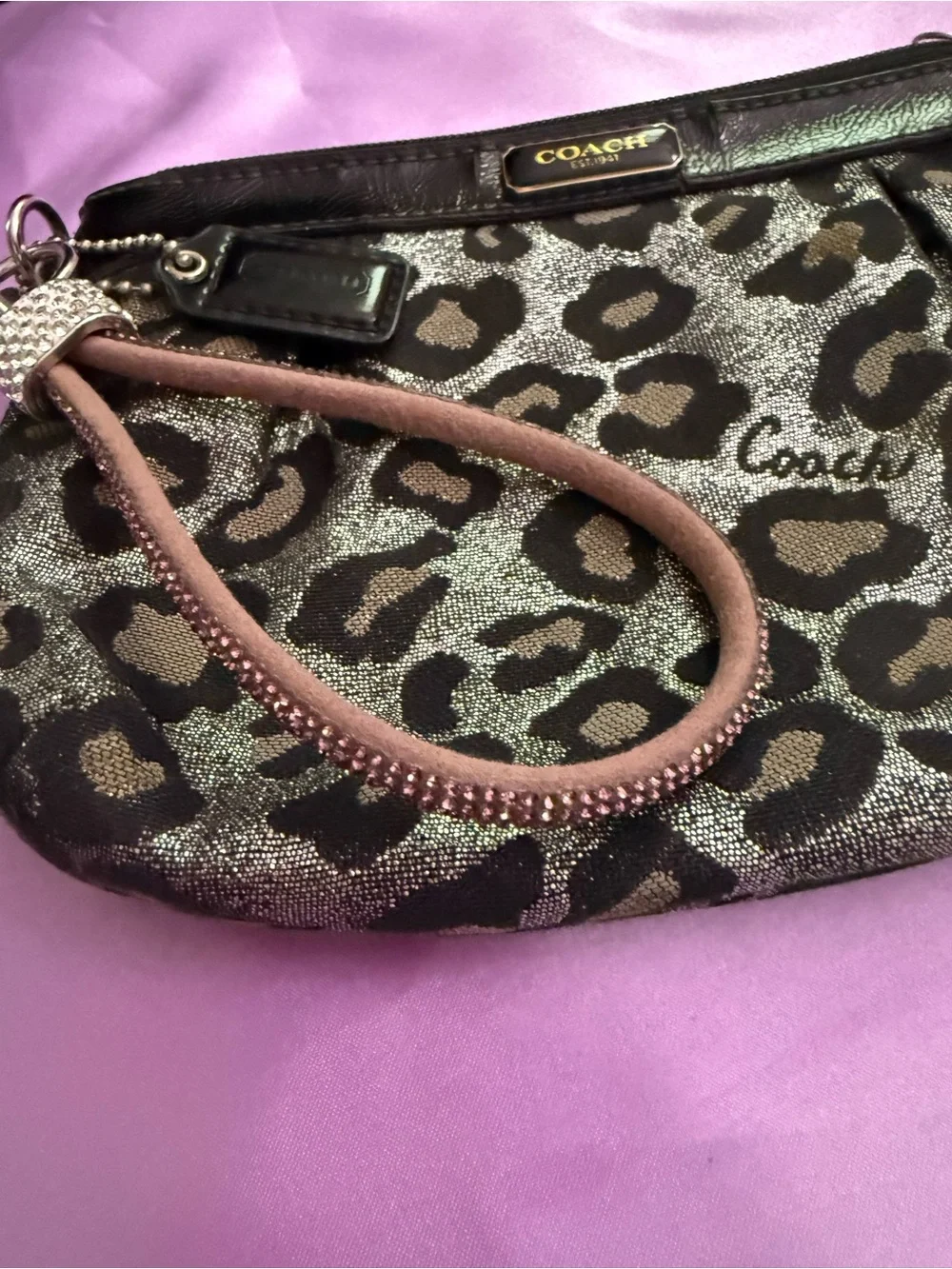 COACH Leopard Ocelot Print Wristlet Clutch in Brown, Silver and Black